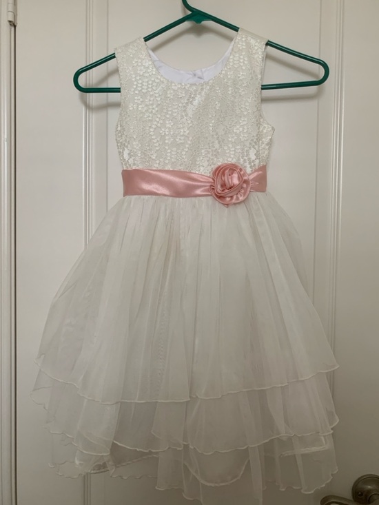 Jona Michelle Other - Jona Michelle White Lace Tulle Dress Size 6 Pink Sash Formal Special Occasion